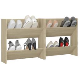 Berkfield Home Wall Shoe Cabinets 2 pcs Sonoma Oak 60x18x60cm Engineered Wood in Light Tan - Size: 60 x 18 x 60 cm - thumbnail 4