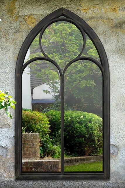MirrorOutlet 'Somerley' Chapel Arch Large Black Garden Wall Mirror 150cm x 81cm - Size: 150 cm x 81 cm - image 1