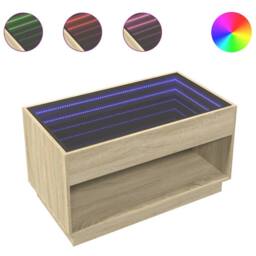 Berkfield Home Decorative Coffee Table with Infinity LED Sonoma Oak 90x50x50 cm in Light Brown - Size: 90 x 50 x 50 cm - thumbnail 3