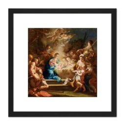 Artery8 Conca Adoration Shepherds Biblical Nativity Painting 8X8 Inch Square Wooden Framed Wall Art Print Picture with Mount in Black - thumbnail 1