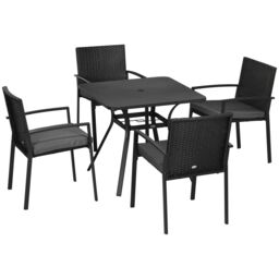 OUTSUNNY 4 Seater Rattan Garden Furniture Set, 5 Pieces Outdoor Dining Set with Cushions in Black - thumbnail 2