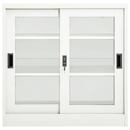 Berkfield Home Sliding Door Cabinet White 90x40x90 cm Steel - Size: 90 x 40 x 90 cm - thumbnail 2