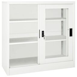Berkfield Home Sliding Door Cabinet White 90x40x90 cm Steel - Size: 90 x 40 x 90 cm - thumbnail 5