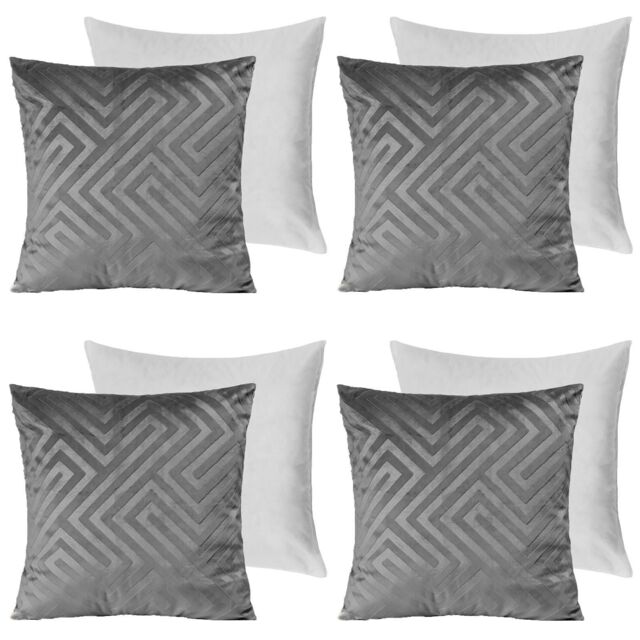 4 x Matte Geo Velvet Cushion Covers Filled Soft