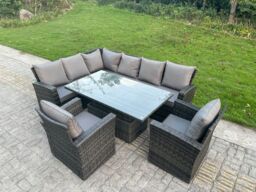 Fimous High Back PE Rattan Corner Sofa Set Garden Furniture Adjustable Lifting Table Set 2 Armchair in Dark Grey - thumbnail 3