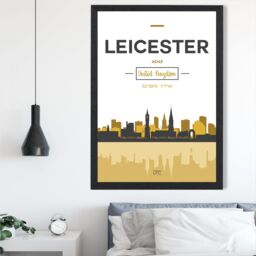 ARTZE Leicester Yellow & Black City Skyline Framed Print SIZE: A2 with Black Frame - Size: A4 - thumbnail 2