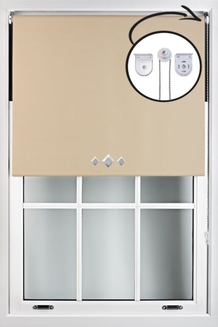 Furnished Cappuccino Blackout Roller Blind with Triple Diamond Eyelets & Metal Fittings in Beige - Size: 135 cm width x 165 cm drop - image 1