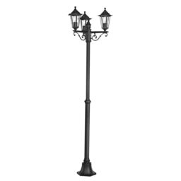 Loops IP44 Outdoor Bollard Light Black Cast Aluminium 3 Arm 60W E27 Tall Lamp Post