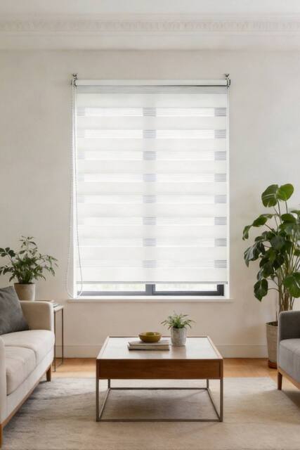 Living and Home 150cm H Dual Layer Day & Night Zebra Roller Blind Privacy Protection in White - Size: 40 cm - image 1