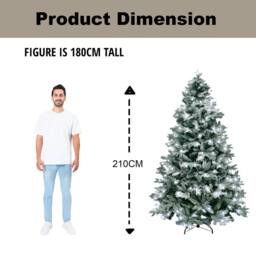 Shatchi Pre-Lit Artificial Christmas Tree Lapland - LED Cool White Lights with Snow Flocked Tips in Green - Size: 7ft - thumbnail 5