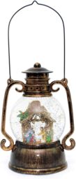 Shatchi 30CM Large Christmas Musical LED Water Filled Swirling Glitter Lantern Light Nativity Decoration in Brown - thumbnail 2