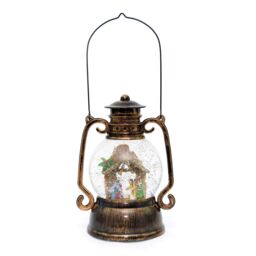 Shatchi 30CM Large Christmas Musical LED Water Filled Swirling Glitter Lantern Light Nativity Decoration in Brown