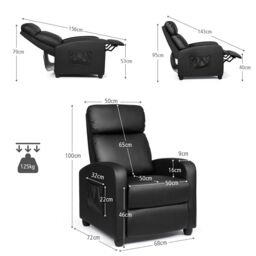 Gymax Upholstered Recliner Armchair Sofa Lounge Chair With Adjustable Backrest in Black - thumbnail 2