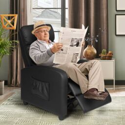 Gymax Upholstered Recliner Armchair Sofa Lounge Chair With Adjustable Backrest in Black - thumbnail 3