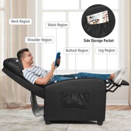 Gymax Upholstered Recliner Armchair Sofa Lounge Chair With Adjustable Backrest in Black - thumbnail 6