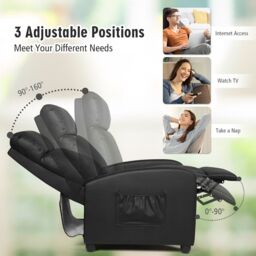 Gymax Upholstered Recliner Armchair Sofa Lounge Chair With Adjustable Backrest in Black - thumbnail 5