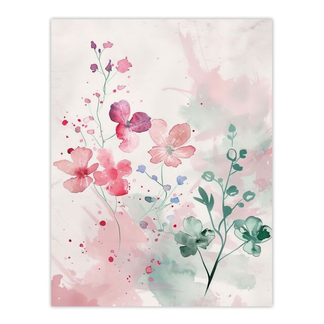 "Artery8 Pretty Light Geranium Flowers Pastel Watercolour Wall Art Print in Pink - Size: W24"" x H32""" - image 1
