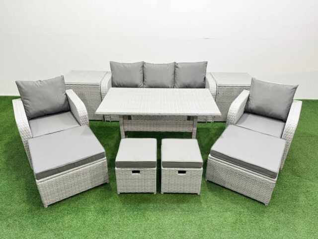 Fimous PE Rattan Lounge Sofa Set 9 Seater Outdoor Garden Furniture Set in Light Grey - image 1