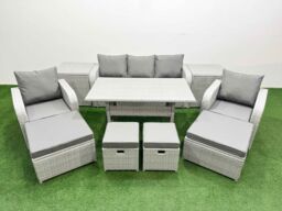 Fimous PE Rattan Lounge Sofa Set 9 Seater Outdoor Garden Furniture Set in Light Grey - thumbnail 1