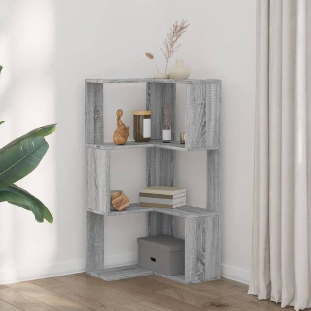 Berkfield Home Elegant Corner Bookcase 3-Tier Grey Sonoma 50x50x102 cm Engineere - Size: 50 x 50 x 102 cm - image 1