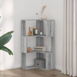 Berkfield Home Elegant Corner Bookcase 3-Tier Grey Sonoma 50x50x102 cm Engineere - Size: 50 x 50 x 102 cm - thumbnail 1