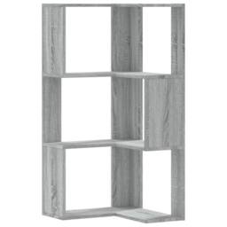 Berkfield Home Elegant Corner Bookcase 3-Tier Grey Sonoma 50x50x102 cm Engineere - Size: 50 x 50 x 102 cm - thumbnail 3