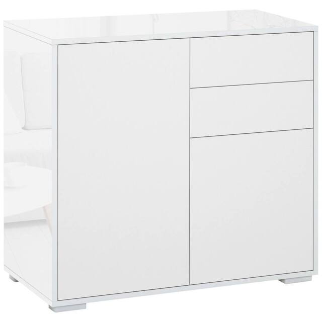 ERGOVEXA High Gloss Frame Sideboard, Push-Open Design with 2 Drawer, White - image 1
