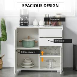 ERGOVEXA High Gloss Frame Sideboard, Push-Open Design with 2 Drawer, White - thumbnail 3