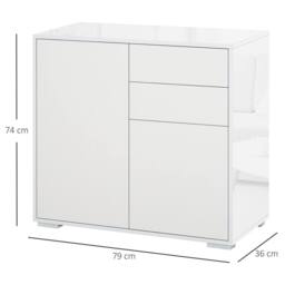 ERGOVEXA High Gloss Frame Sideboard, Push-Open Design with 2 Drawer, White - thumbnail 2