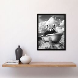 "Artery8 Red Panda in Bathtub on Hill Black White Surreal Framed Art Print in Grey - Size: W12"" x H16""" - thumbnail 4