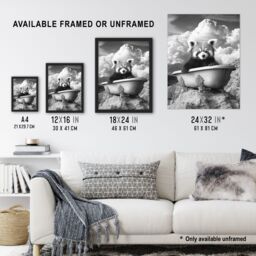 "Artery8 Red Panda in Bathtub on Hill Black White Surreal Framed Art Print in Grey - Size: W12"" x H16""" - thumbnail 3