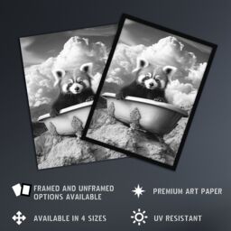 "Artery8 Red Panda in Bathtub on Hill Black White Surreal Framed Art Print in Grey - Size: W12"" x H16""" - thumbnail 2