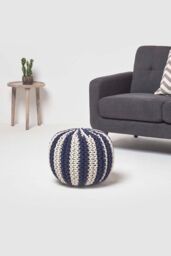 Homescapes Knitted Pouffe Striped Footstool 40 x 50 cm in Navy - thumbnail 2