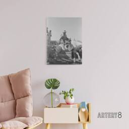 "Artery8 Russell Lee Cowboy at Bean Day Rodeo Action Shot Canvas Wall Art Print in Grey - Size: W12"" x H16""" - thumbnail 3