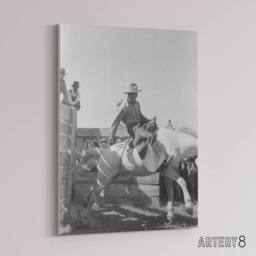 "Artery8 Russell Lee Cowboy at Bean Day Rodeo Action Shot Canvas Wall Art Print in Grey - Size: W12"" x H16""" - thumbnail 2