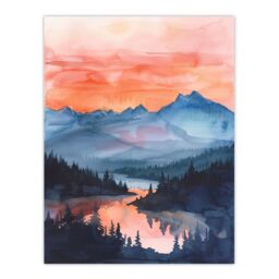 "Artery8 Maroon Bells Tranquil Sunset Mountain Landscape Wall Art Print in Blue - Size: W18"" x H24""" - thumbnail 1