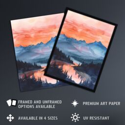 "Artery8 Maroon Bells Tranquil Sunset Mountain Landscape Wall Art Print in Blue - Size: W18"" x H24""" - thumbnail 2