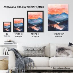 "Artery8 Maroon Bells Tranquil Sunset Mountain Landscape Wall Art Print in Blue - Size: W18"" x H24""" - thumbnail 3
