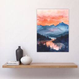 "Artery8 Maroon Bells Tranquil Sunset Mountain Landscape Wall Art Print in Blue - Size: W18"" x H24""" - thumbnail 4