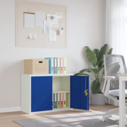Berkfield Home File Cabinet Light Grey & Blue 90x40x70 cm Steel - Size: 90 x 40 x 70 cm