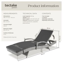tectake Océane Aluminum Rattan Sun Lounger in Light Grey - Size: 1 Seater - thumbnail 6