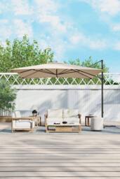 H&O Direct 3m x 3m Khaki Square Rotating Outdoor Cantilever Parasol - thumbnail 1