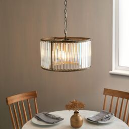 Pagazzi Resto Crystal & Antique Brass Pendant Ceiling Light in Gold - thumbnail 1