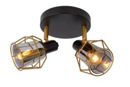Lucide 'NILA' Dimmable Rotatable Indoor Vintage Twin Ceiling Spotlight 2xE14 in Black