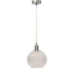 First Choice Lighting Set of 2 Betchley - Clear Ribbed Globe Chrome Retro Pendant Fittings - thumbnail 2