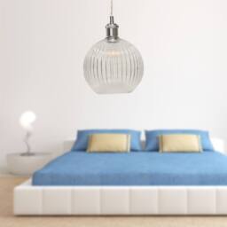 First Choice Lighting Set of 2 Betchley - Clear Ribbed Globe Chrome Retro Pendant Fittings - thumbnail 4