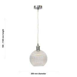 First Choice Lighting Set of 2 Betchley - Clear Ribbed Globe Chrome Retro Pendant Fittings - thumbnail 6