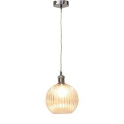 First Choice Lighting Set of 2 Betchley - Clear Ribbed Globe Chrome Retro Pendant Fittings - thumbnail 3