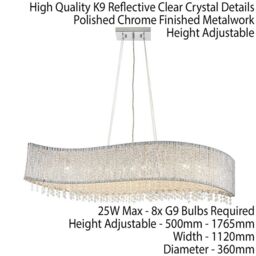Loops Hanging Ceiling Linear Pendant Light Chrome & K9 Crystal Stunning Feature Lamp - thumbnail 2