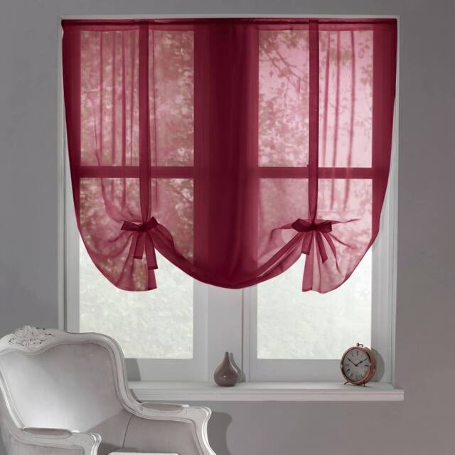 Luxury Living Sheer Voile Tie Up Curtain Blinds - Adjustable Light Filtering in Maroon - Size: 228 cm width x 137 cm drop - image 1